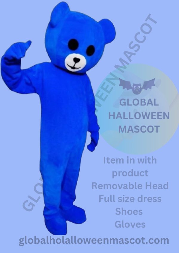 GLOBAL HALLOWEEN MASCOT High Quality Blue Teddy Bear Mascot Costume - Image 2