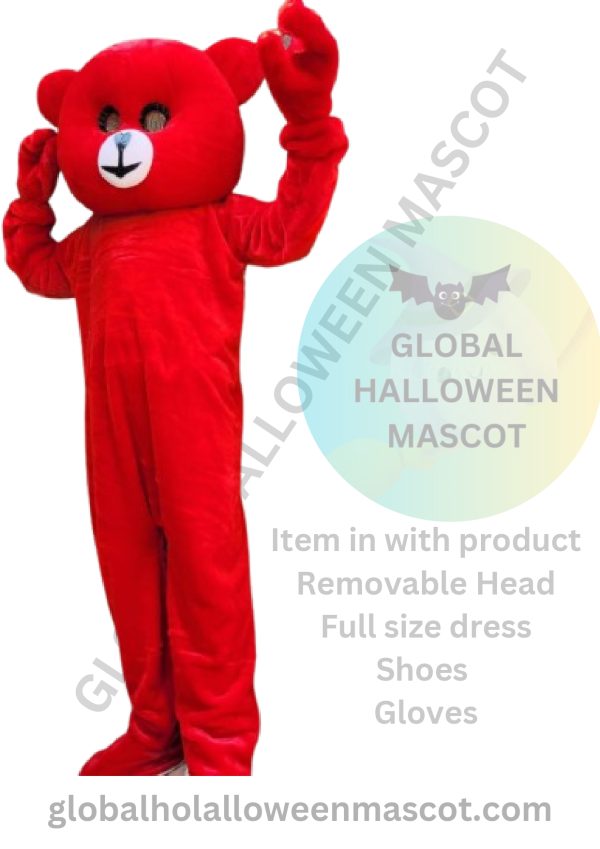 GLOBAL HALLOWEEN MASCOT High Quality RED Teddy Bear Mascot Costume - Image 2