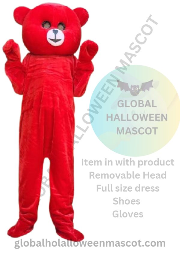 GLOBAL HALLOWEEN MASCOT High Quality RED Teddy Bear Mascot Costume