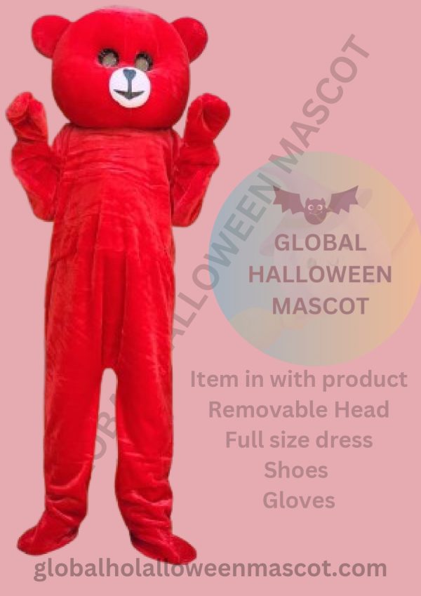 GLOBAL HALLOWEEN MASCOT High Quality RED Teddy Bear Mascot Costume - Image 3