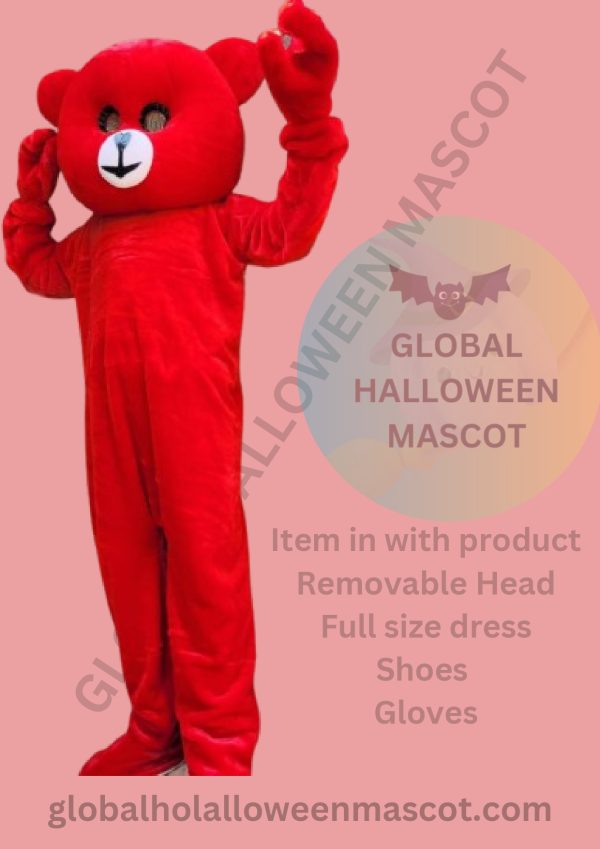 GLOBAL HALLOWEEN MASCOT High Quality RED Teddy Bear Mascot Costume - Image 4