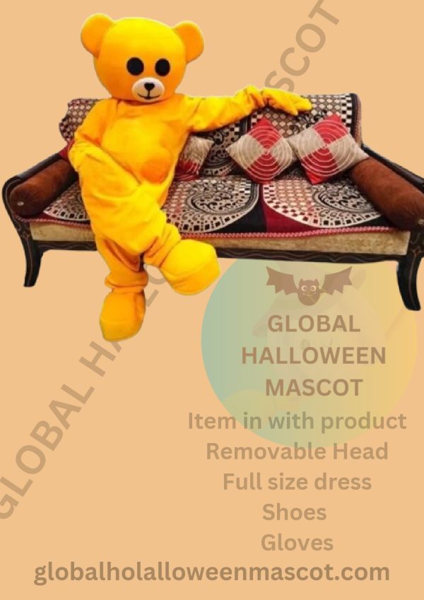 GLOBAL HALLOWEEN MASCOT High Quality Smart Yellow Teddy Bear Mascot Costume - Image 4